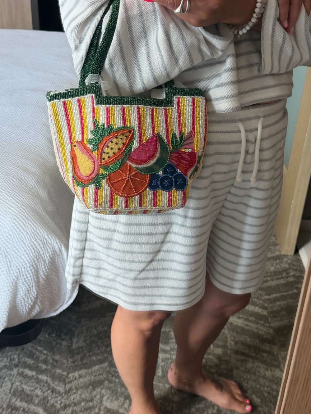 Handcrafted in India Striped Fruit Beaded Bag Satchel Viral TikTok NEW with Tags - Picture 6 of 6